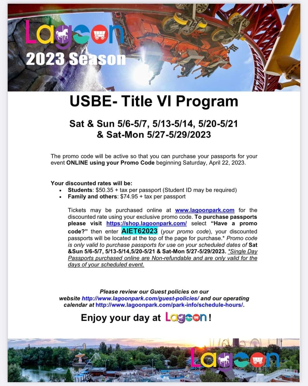 Lagoon Promo Code for Title VI Families American Indian Education